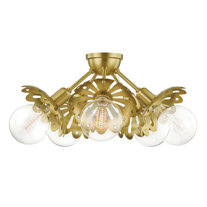 Mitzi - Five Light Semi Flush Mount - Alyssa - Aged Brass- Union Lighting Luminaires Decor