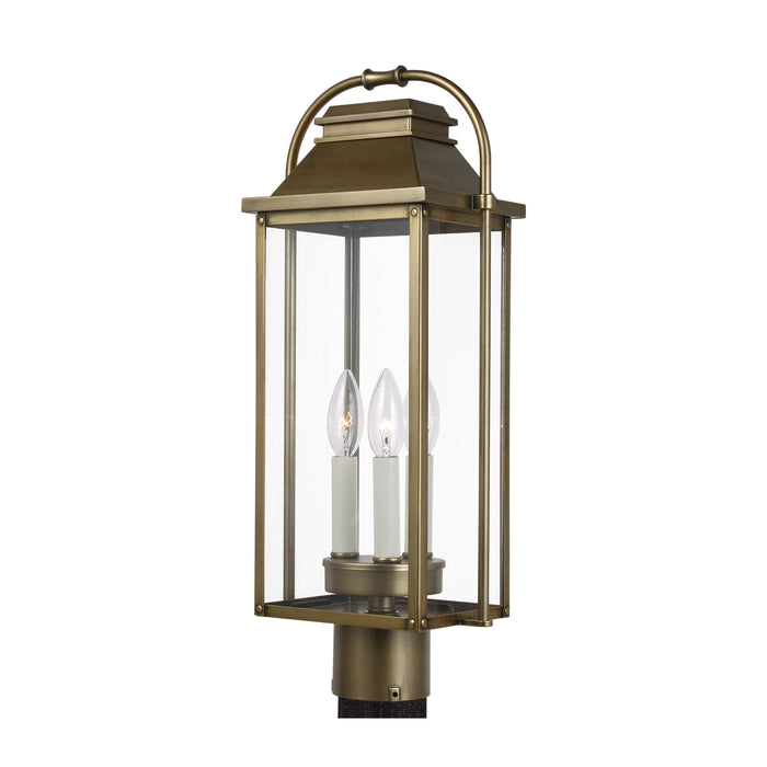 Visual Comfort Studio Canada - Three Light Post Lantern - Wellsworth - Painted Distressed Brass- Union Lighting Luminaires Decor