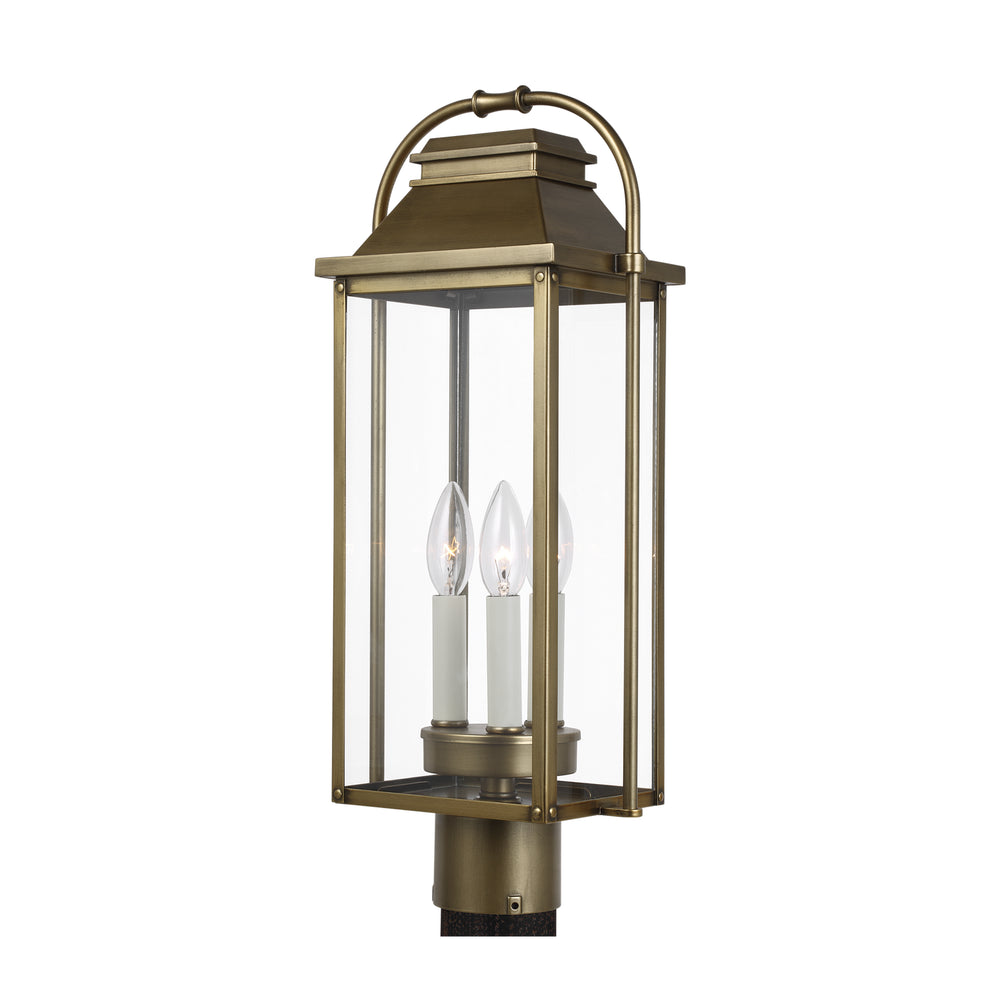 Visual Comfort Studio Canada - Three Light Post Lantern - Wellsworth - Painted Distressed Brass- Union Lighting Luminaires Decor