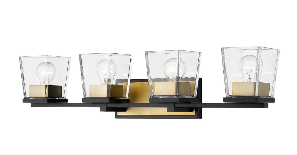 Z-Lite Canada - Four Light Vanity - Bleeker Street - Matte Black + Olde Brass- Union Lighting Luminaires Decor