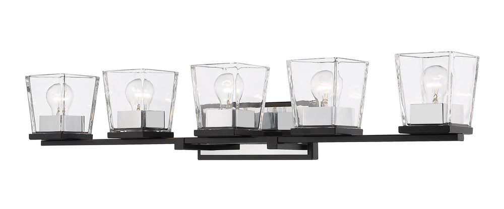Z-Lite Canada - Five Light Vanity - Bleeker Street - Matte Black + Chrome- Union Lighting Luminaires Decor