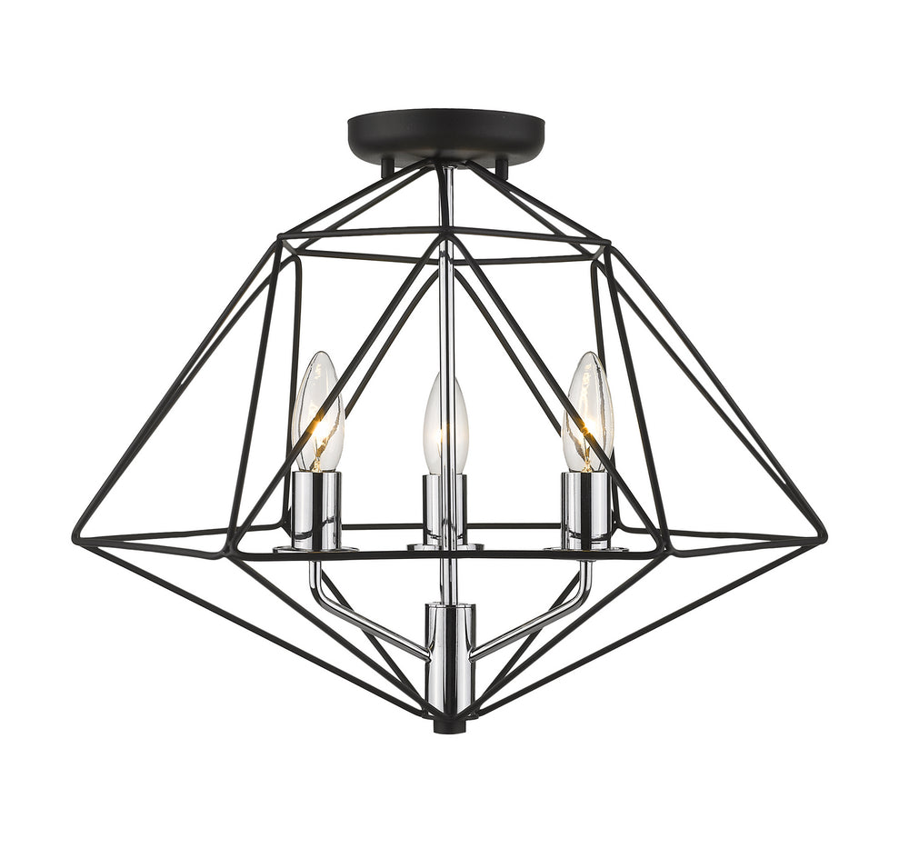 Z-Lite Canada - Three Light Semi Flush Mount - Geo - Matte Black + Chrome- Union Lighting Luminaires Decor
