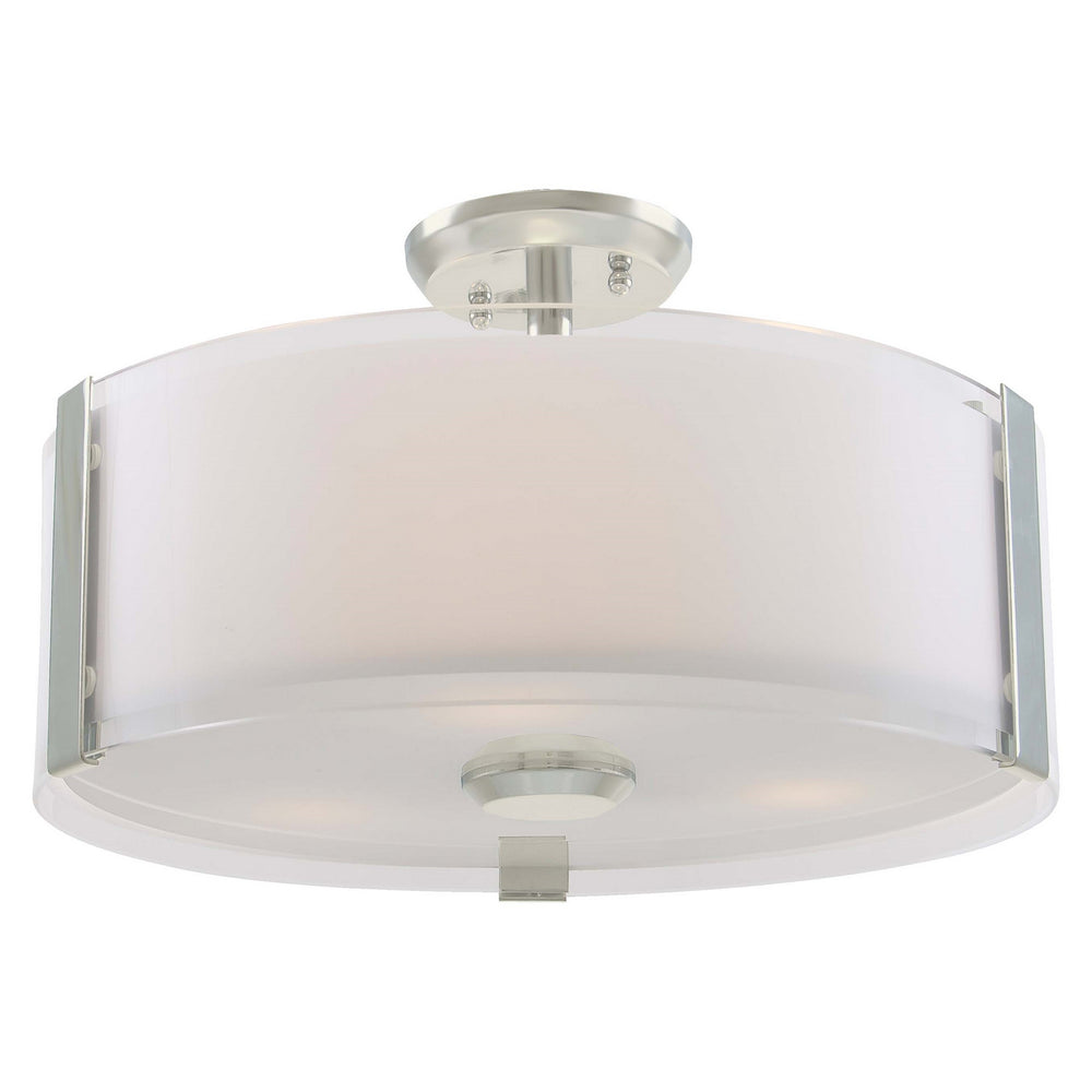 DVI Canada - Three Light Semi-Flush Mount - Zurich - Satin Nickel w/Silk Screened Opal Glass- Union Lighting Luminaires Decor