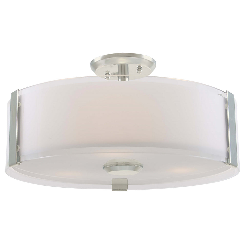DVI Canada - Three Light Semi-Flush Mount - Zurich - Satin Nickel w/Silk Screened Opal Glass- Union Lighting Luminaires Decor