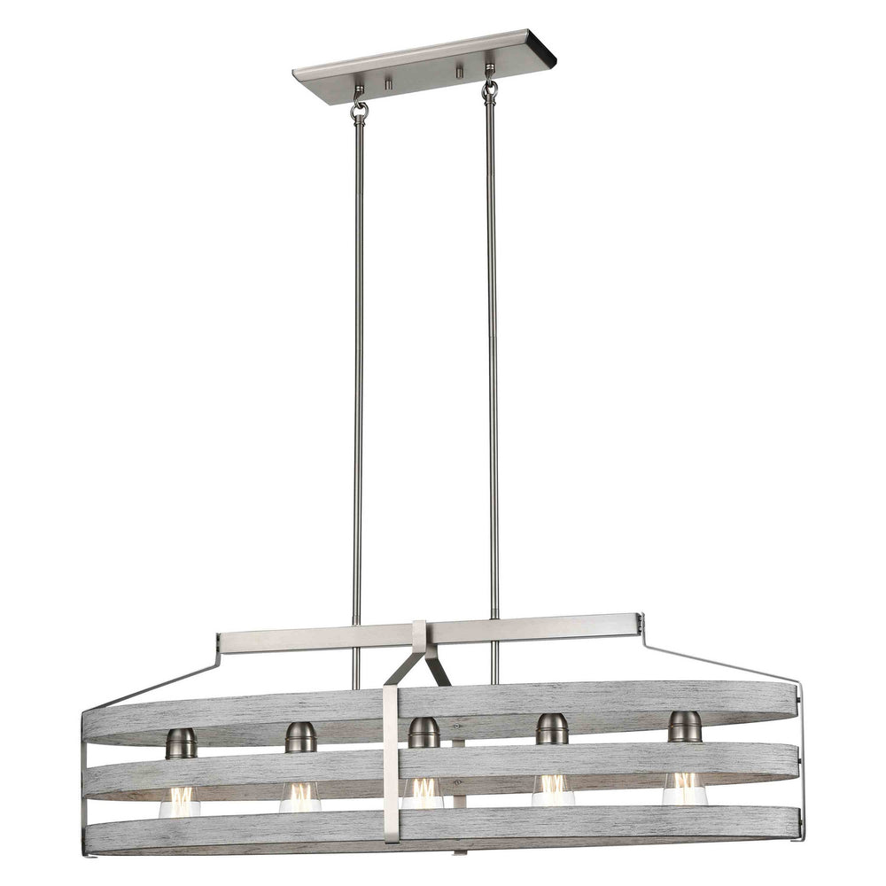 DVI Canada - Five Light Linear Pendant - Fort Garry - Buffed Nickel And Birchwood On Metal- Union Lighting Luminaires Decor