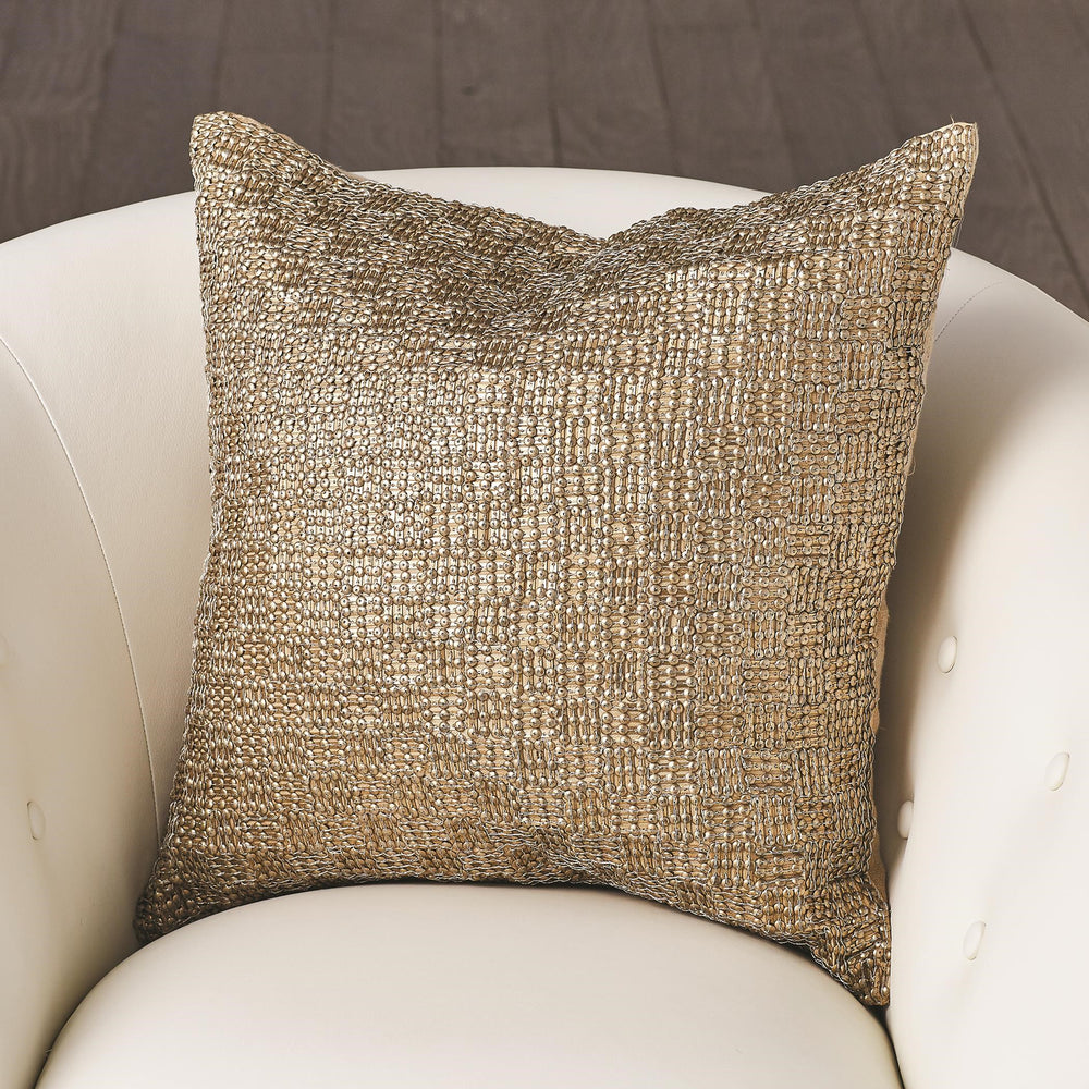 Beaded Basketweave Pillow Antique Gold