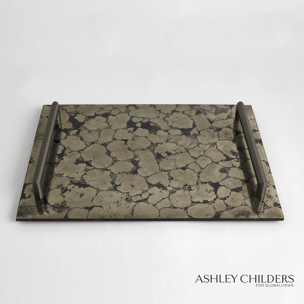 Plateau de pyrite avec poignées de bronze