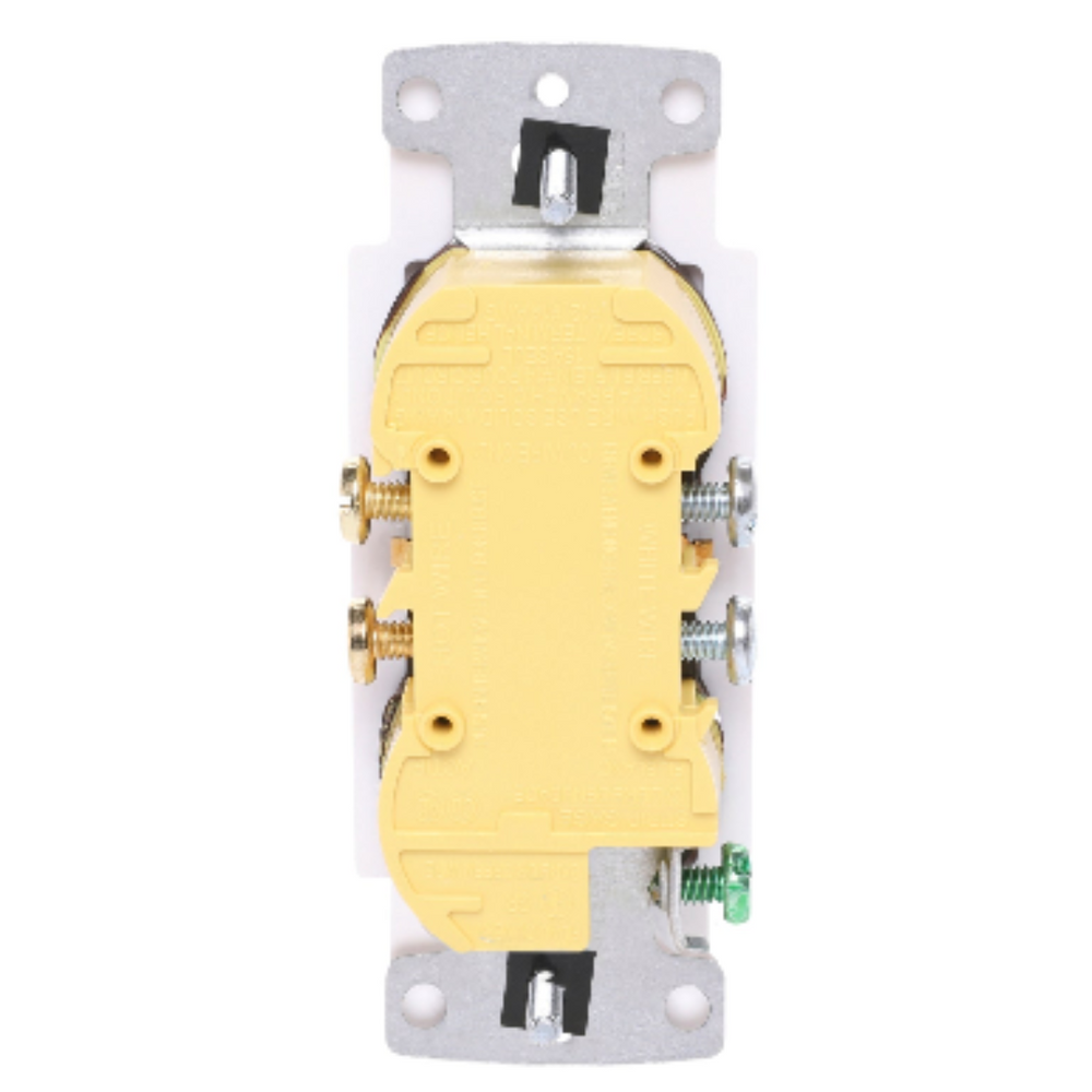 Lutron Claro 15-Amp Duplex Standard Receptacle, Decorator-Style Outlet, CAR-15-WH, Back View - Union Lighting and Décor