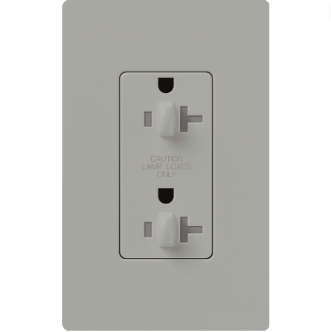 Lutron Claro Tamper-Resistant Receptacle for Dimming Use, Decorator-Style Outlet, 20A/125V, Dual for dimming, CAR-20-DDTR-GR-C, Gloss Gray - Union Lighting and Décor