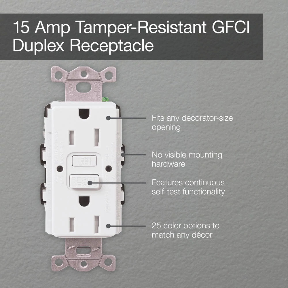 Lutron Claro Tamper-Resistant GFCI Duplex Receptacle, 15-Amp, Self-Testing, CAR-15-GFST-WH, Gloss White, Features - Union Lighting and Décor