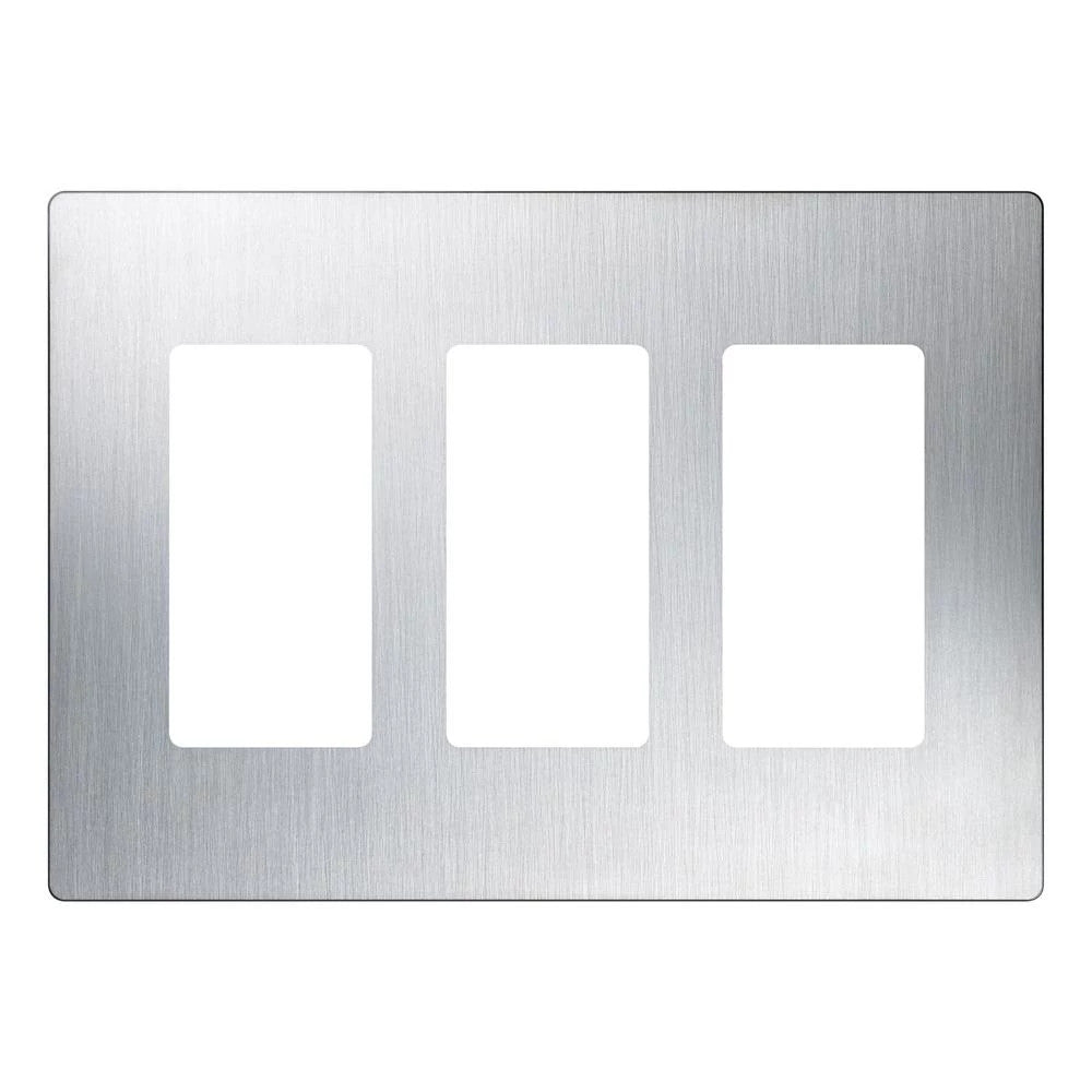 Lutron Claro 3 Gang Wall Plate for Decorator/Designer Paddle Switches and Dimmers, CW-3-SS, Gloss Stainless Steel - Union Lighting and Décor