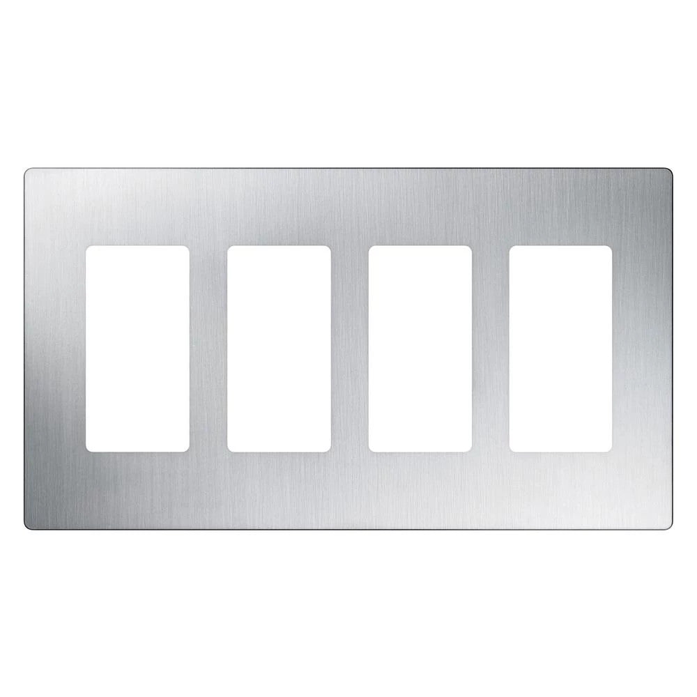 Lutron Claro 4 Gang Wall Plate for Decorator/Designer Paddle Switches and Dimmers, CW-4-SS, Gloss Stainless Steel - Union Lighting and Décor