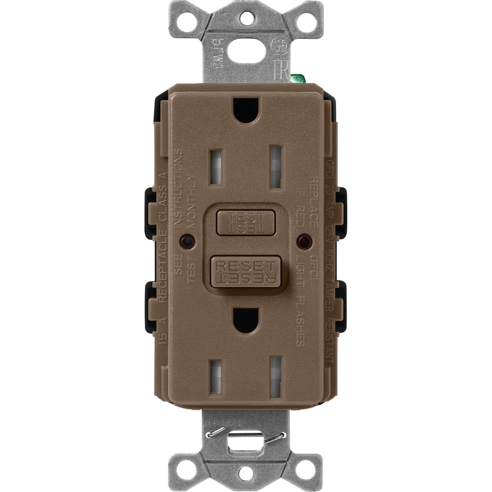 Lutron Claro Tamper-Resistant GFCI Duplex Receptacle, 15-Amp, Self-Testing, SCR-15-GFST-EP, Satin Espresso - Union Lighting and Décor