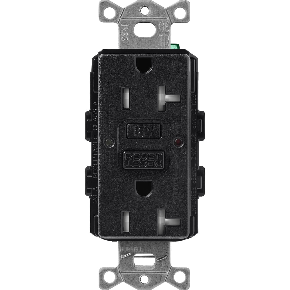 Lutron Claro Tamper-Resistant GFCI Duplex Receptacle, 20-Amp, Self-Testing, SCR-20-GFST-MN, Satin Midnight - Union Lighting and Décor