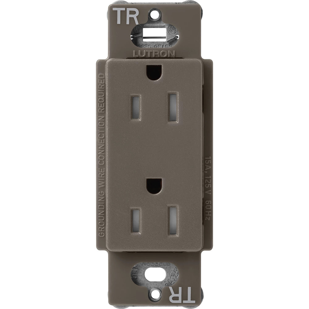 Lutron Claro Tamper-Resistant Duplex Receptacle, Decorator-Style Outlet, 15 Amp, Includes Shutter Mechanism, SCRS-15-TR-TF, Satin Truffle - Union Lighting and Décor