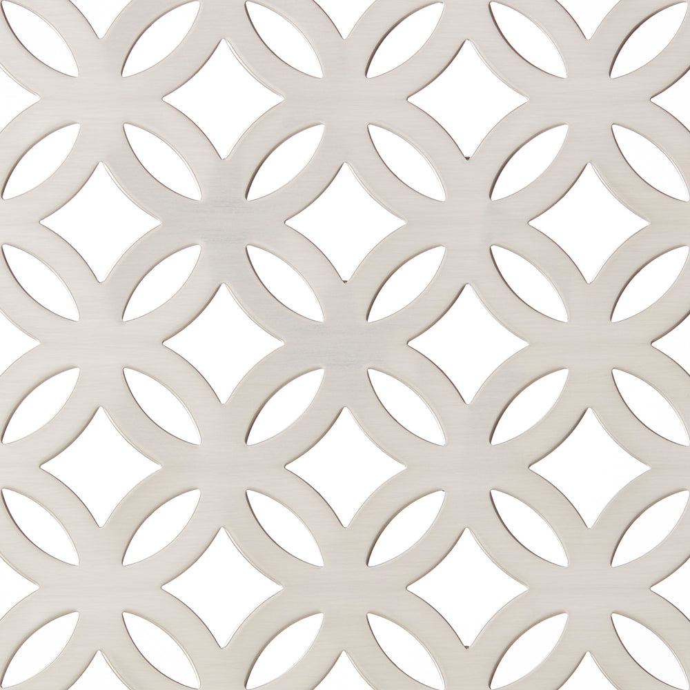  Interlocking Circle Perforated Grille In Aluminium with Floral Rosettes on Coarse Mesh