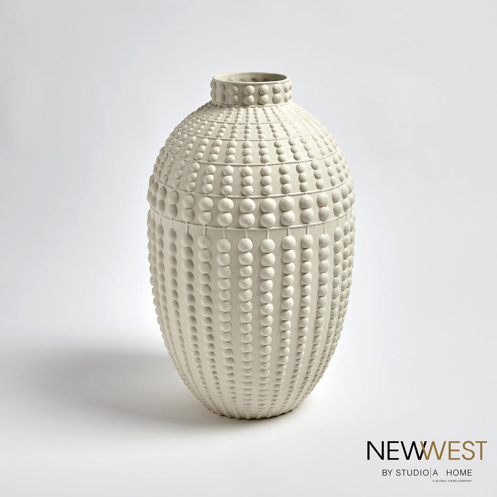 Nail Head Bowl and Vases Rustic White
