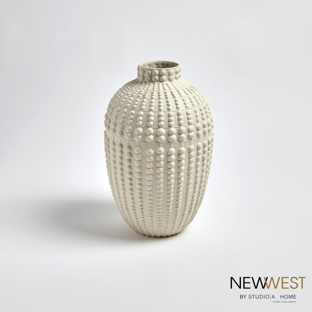 Nail Head Bowl and Vases Rustic White