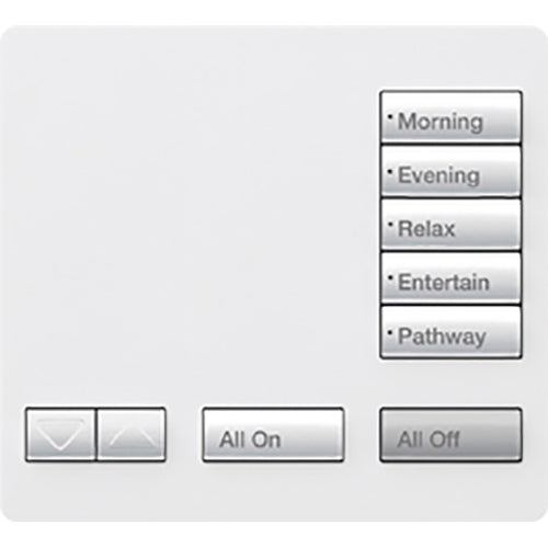 Lutron RadioRA 2 Tabletop Designer Keypad, 5-Button Keypad with Raise/Lower, All On and All Off, RR-T5RL-SW, Satin Snow - Union Lighting and Décor