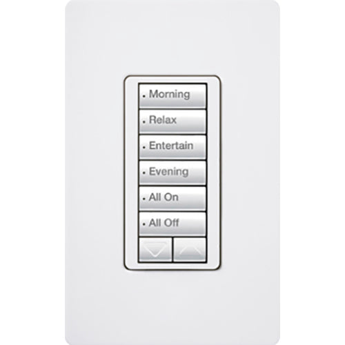 Lutron RadioRA 2 seeTouch Keypad, 6-button layout with Raise/Lower functionality, 120V, Neutral Required, RRD-W6BRL-WH, Gloss White - Union Lighting and Décor