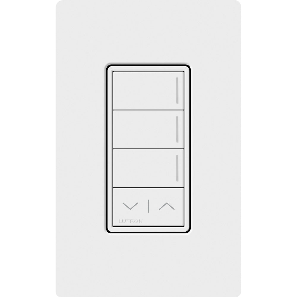 Lutron RadioRA 3 Sunnata RF Keypads, 3-Button Keypad with Raise/Lower, 120-277V, Neutral Required, RRST-W3RL-WH, Gloss White - Union Lighting and Décor