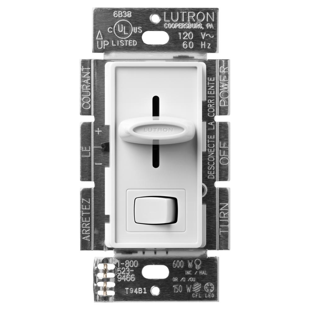 Lutron Skylark LED+ Dimmer Switch, No Neutral Required, 150W LED or 600W Inc/Hal, 120V, Single Pole/3-Way; With Clamshell Packaging, SCL-153PH-WH-C, Gloss White - Union Lighting and Décor