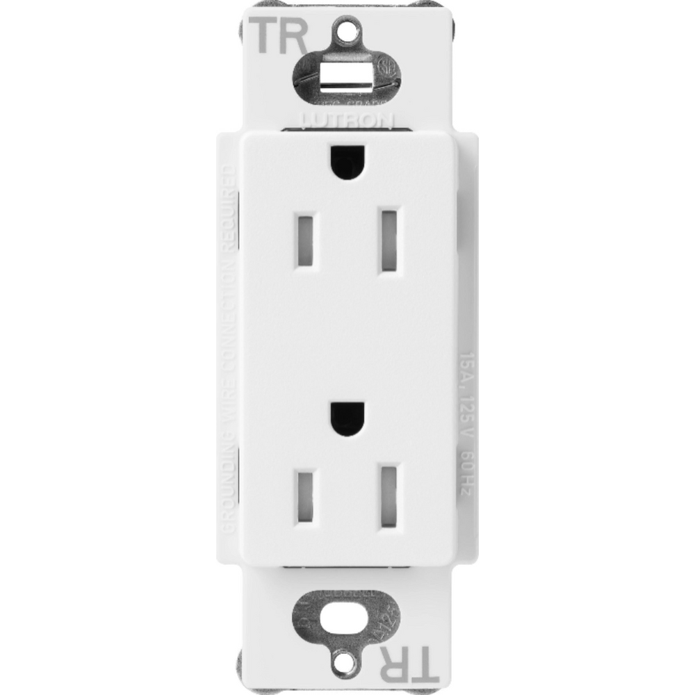 Lutron Claro Tamper-Resistant Duplex Receptacle, Decorator-Style Outlet, 15 Amp, Includes Shutter Mechanism, SCRS-15-TR-SW, Satin Snow - Union Lighting and Décor