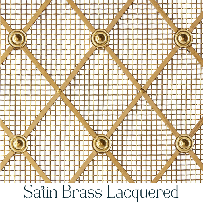  Vertical Elliptical Grille In Satin Brass Lacquered with Floral Rosettes on Fine Mesh