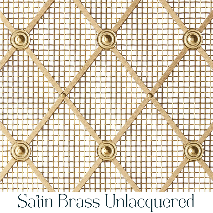  Vertical Elliptical Grille In Satin Brass Unlacquered with Floral Rosettes on Fine Mesh