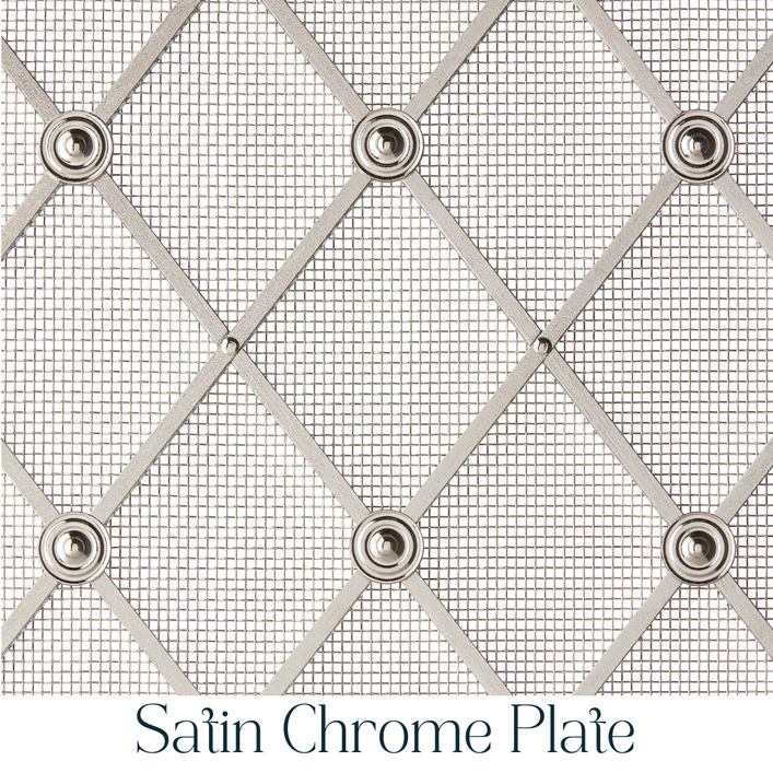  Vertical Elliptical Grille In Satin Chrome Plate with Floral Rosettes on Fine Mesh