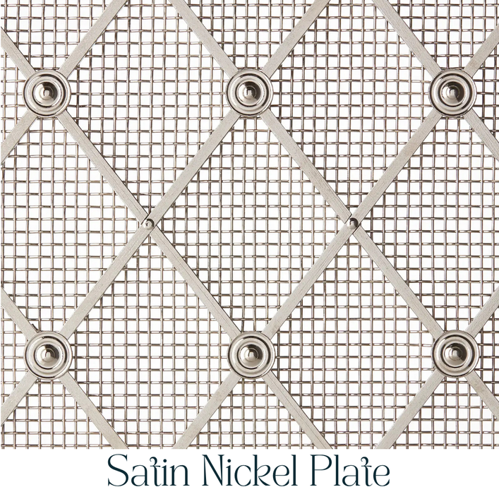  Vertical Elliptical Grille In Satin Nickel Plate with Floral Rosettes on Fine Mesh