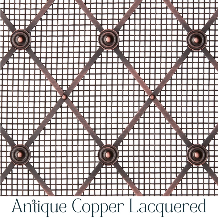  Vertical Elliptical Grille In Antique Copper Lacquered with Floral Rosettes on Fine Mesh
