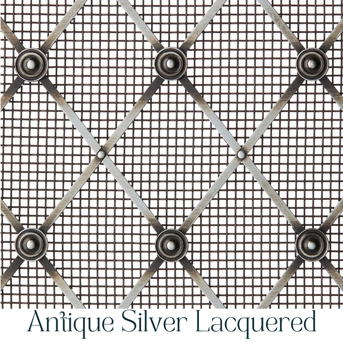  Vertical Elliptical Grille In Antique Silver Lacquered with Floral Rosettes on Fine Mesh