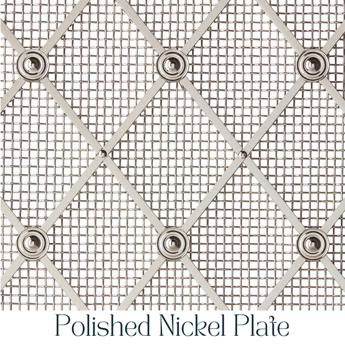  Vertical Elliptical Grille In Polished Nickel Plate with Floral Rosettes on Fine Mesh