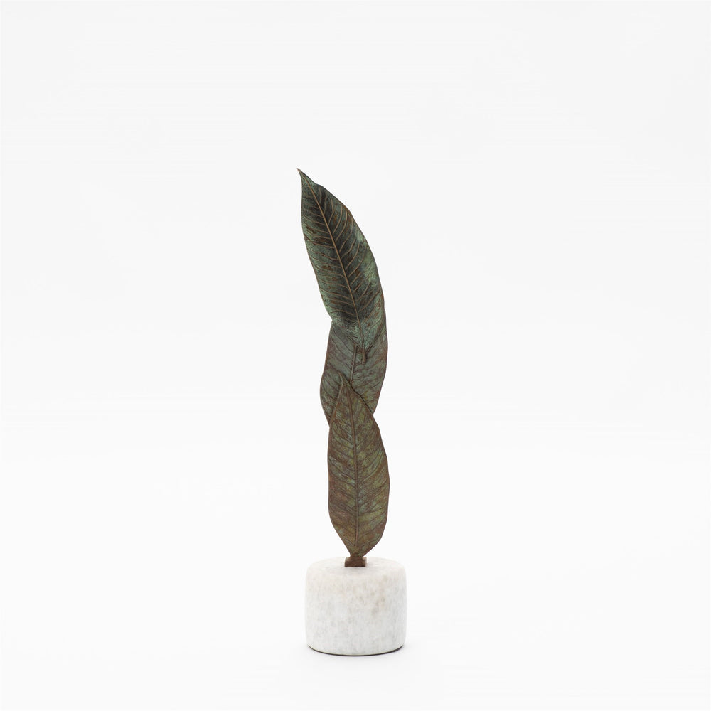 Falling Leaves Sculpture Antique Brass Finish on White Marble
