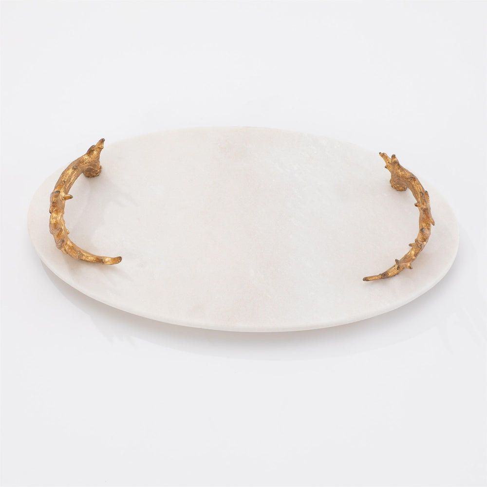White Marble Platter with Reindeer Antler Handles