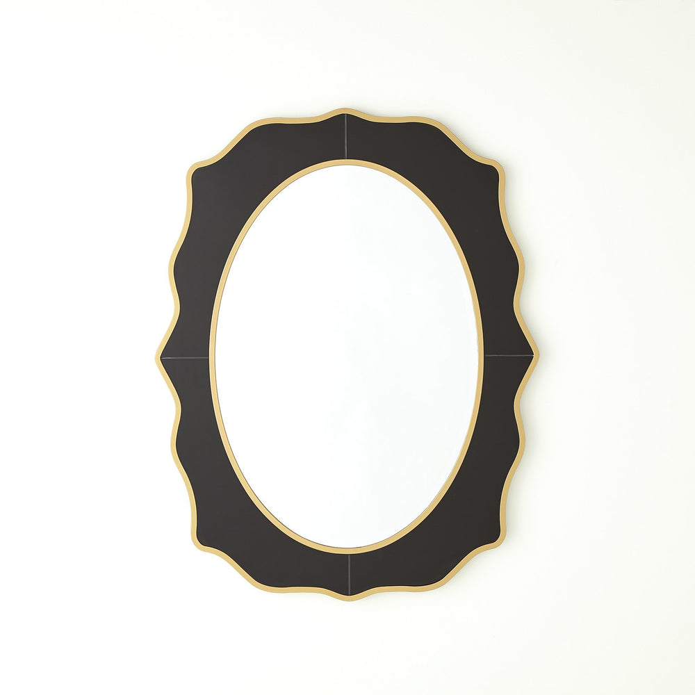 Miroirs biseautés ovales avec un surround en verre noir encadré