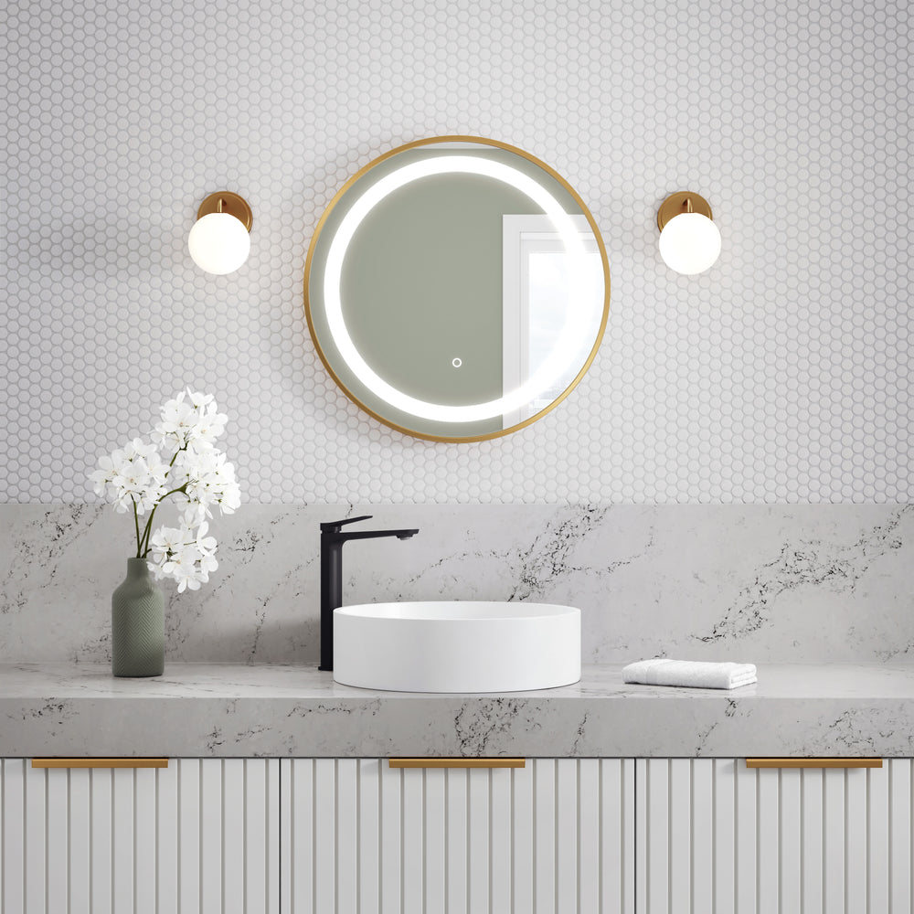 Round Effect Brushed Gold Frame LED Lighting Mirror