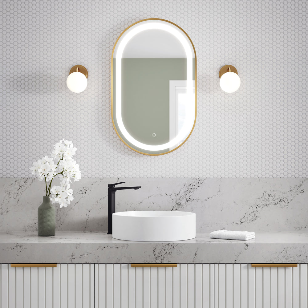 Oblong Effect  Brushed Gold Frame LED Lighting Mirror