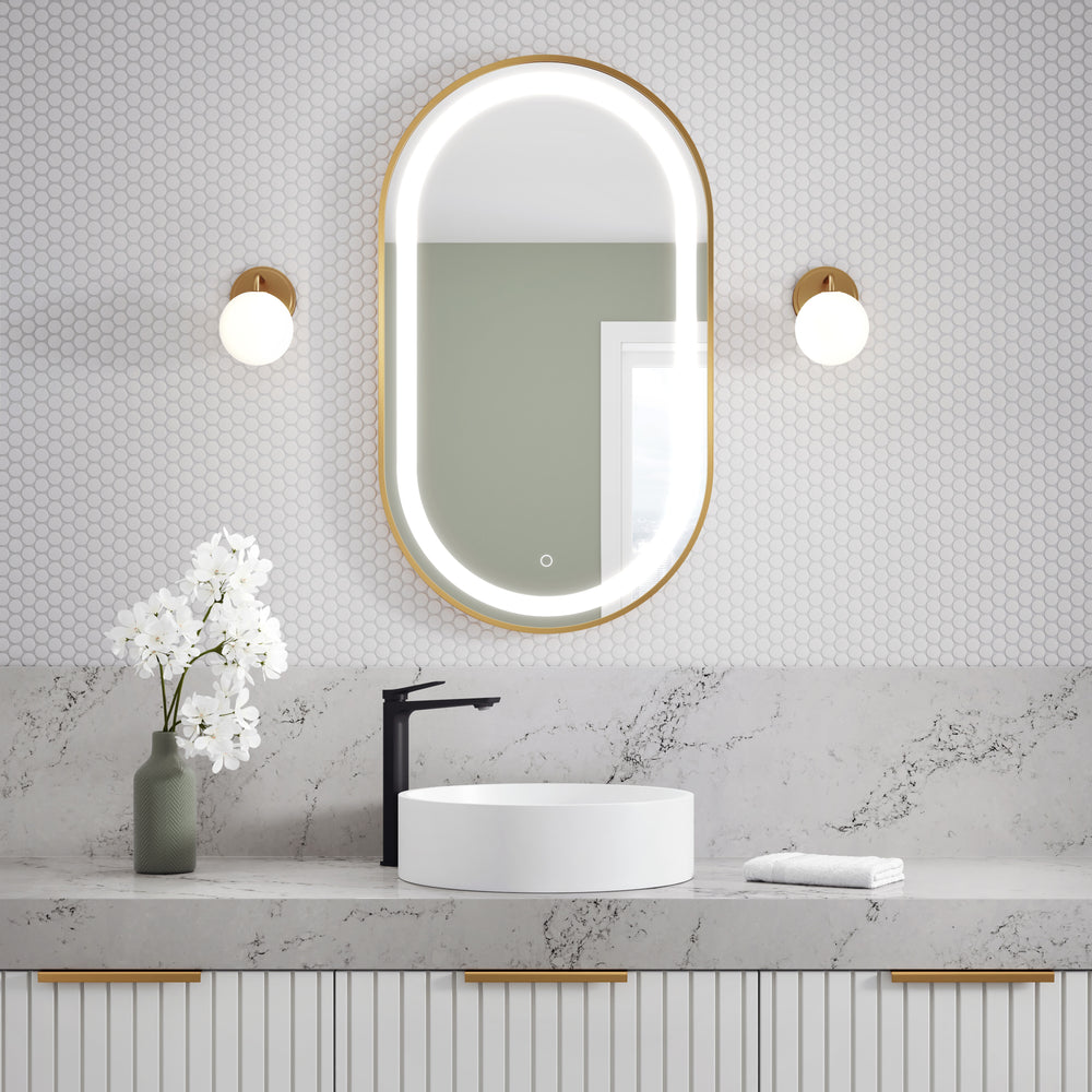 Oblong Effect  Brushed Gold Frame LED Lighting Mirror