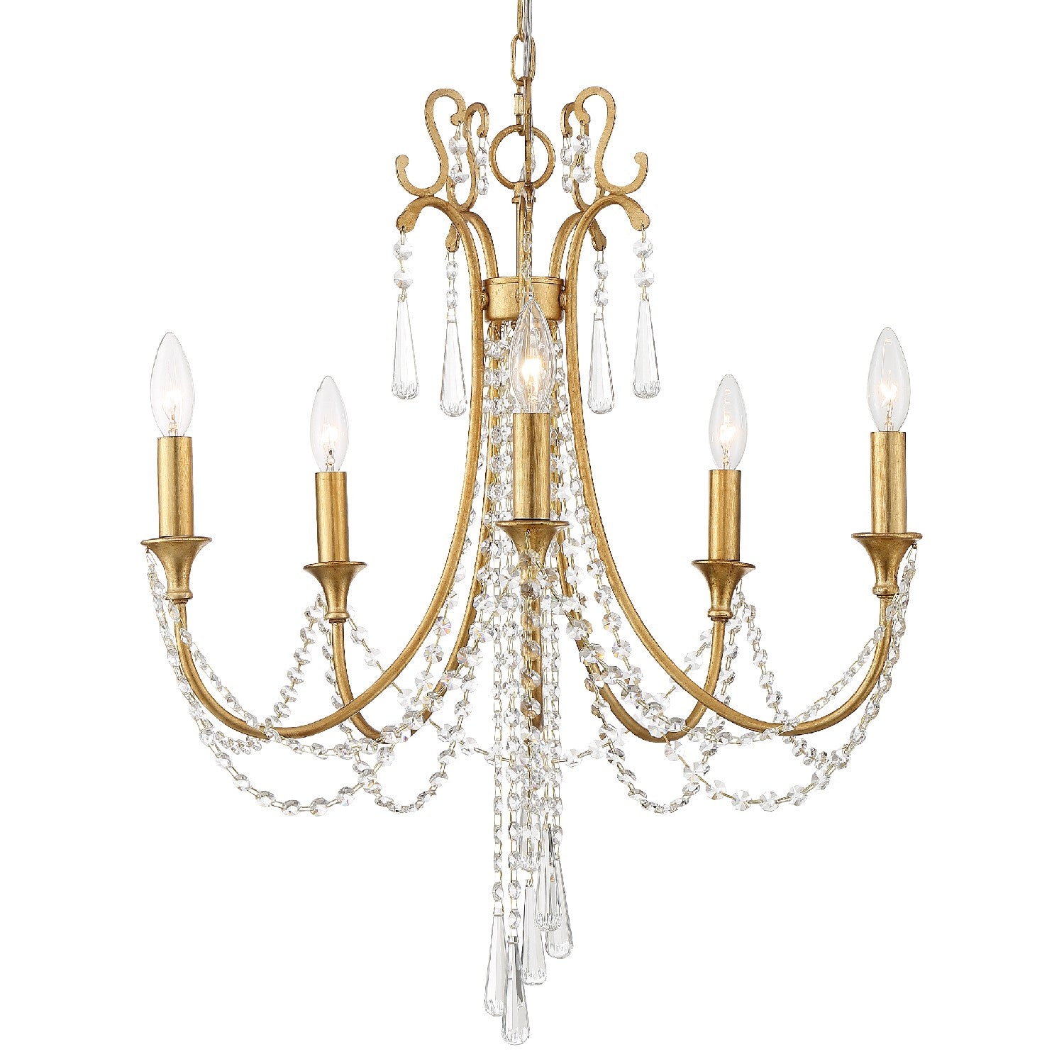 Crystorama - Five Light Chandelier - Arcadia - Antique Gold- Union Lighting Luminaires Decor