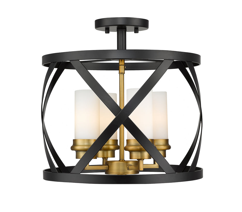 Z-Lite Canada - Four Light Semi Flush Mount - Malcalester - Matte Black / Olde Brass- Union Lighting Luminaires Decor