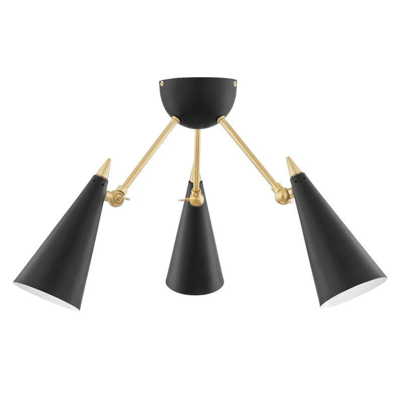 Mitzi - Three Light Semi Flush Mount - Moxie - Aged Brass/Black- Union Lighting Luminaires Decor