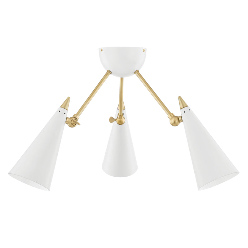 Mitzi - Three Light Semi Flush Mount - Moxie - Aged Brass/Soft Off White- Union Lighting Luminaires Decor