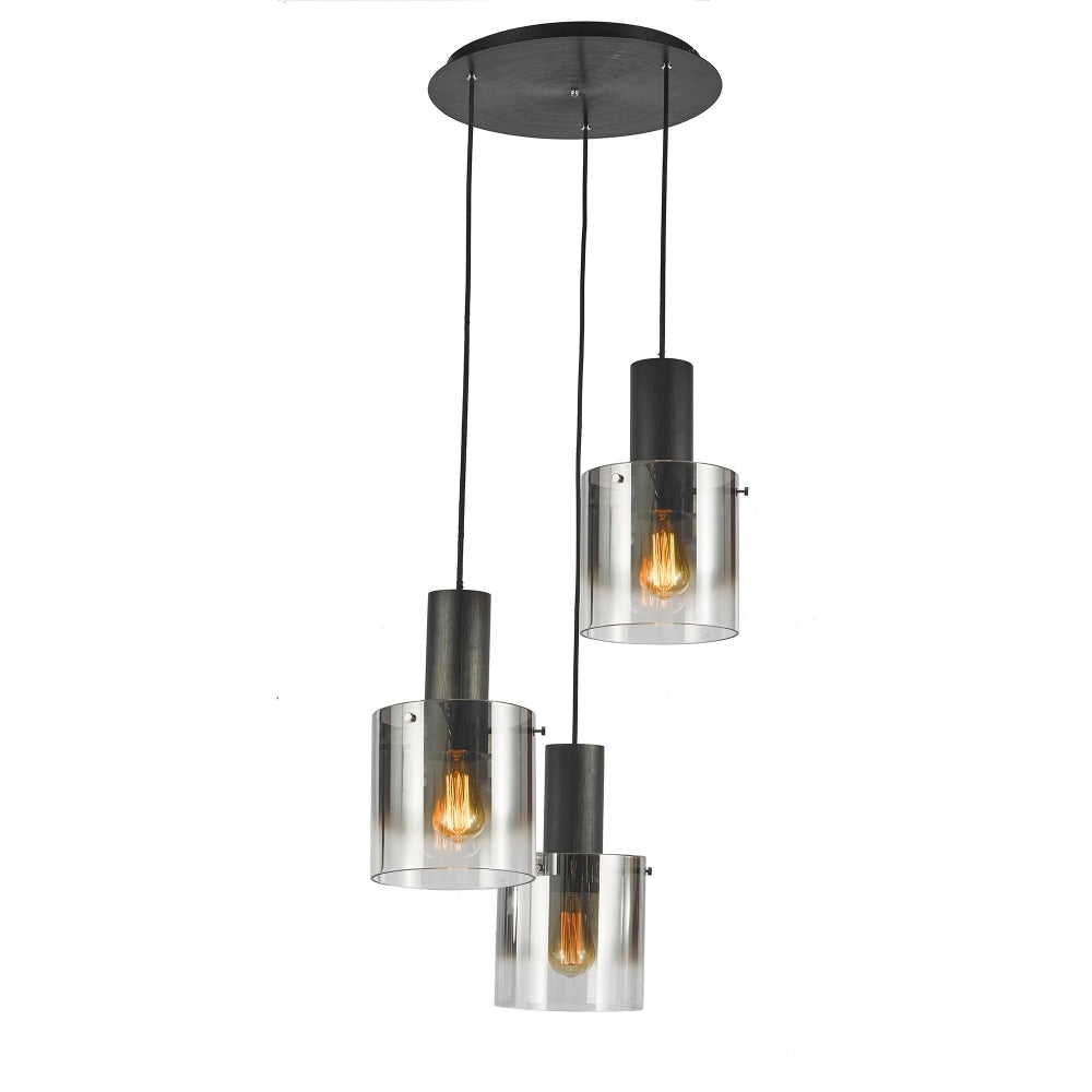 Artcraft Canada - Three Light Chandelier - Henley - Satin Black & Smoke Glass- Union Lighting Luminaires Decor