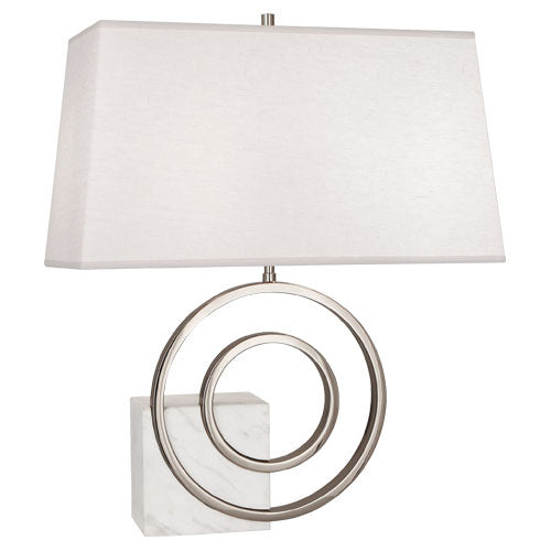 Robert Abbey - Two Light Table Lamp - Jonathan Adler Saturn - Polished Nickel w/ White Marble- Union Lighting Luminaires Decor