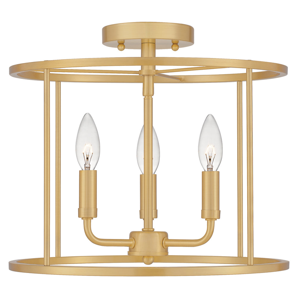 Quoizel - Three Light Semi Flush Mount - Abner - Aged Brass- Union Lighting Luminaires Decor