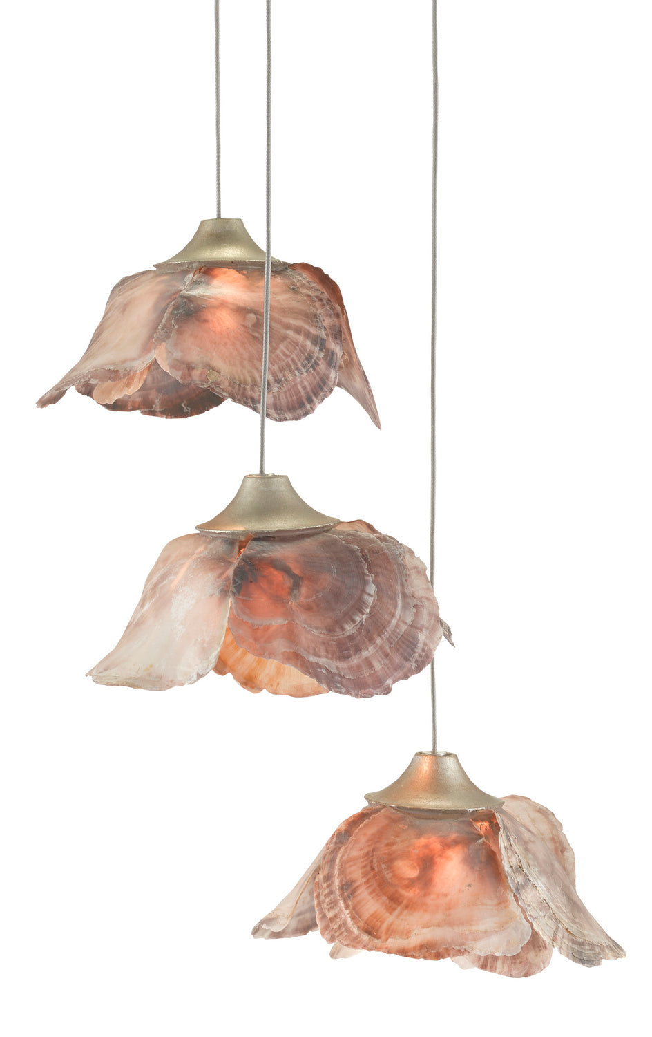 Currey and Company - Three Light Pendant - Catrice - Painted Silver/Contemporary Silver Leaf/Natural Shell- Union Lighting Luminaires Decor