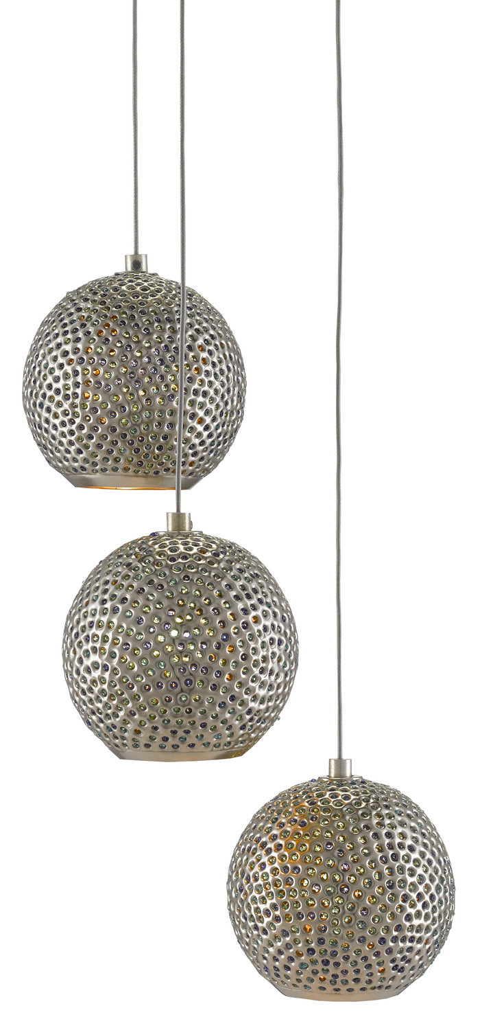 Currey and Company - Three Light Pendant - Giro - Painted Silver/Nickel/Blue- Union Lighting Luminaires Decor