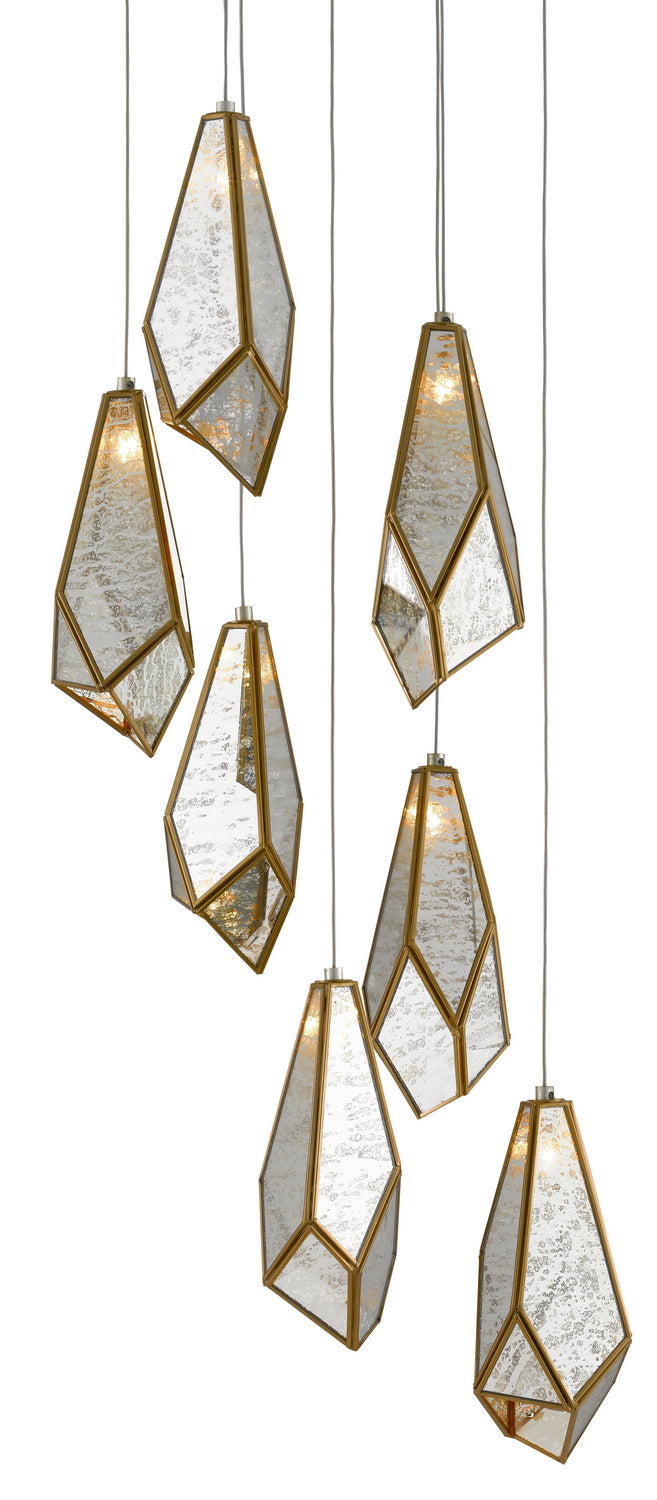 Currey and Company - Seven Light Pendant - Glace - Painted Silver/Antique Brass- Union Lighting Luminaires Decor